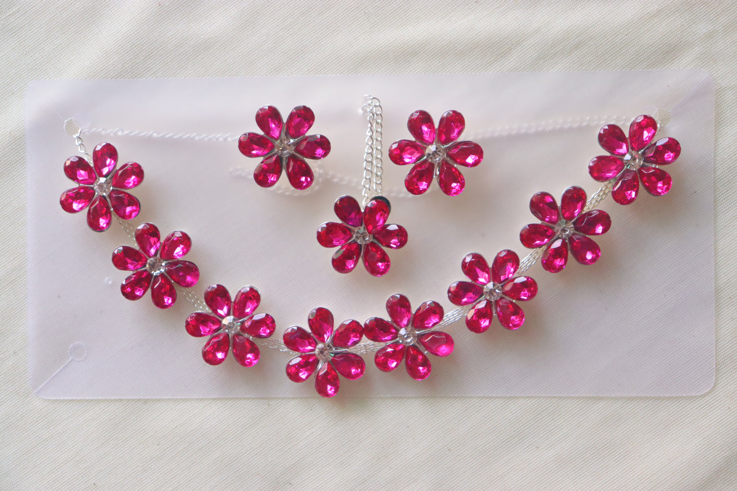 Flower Shaped Studded Necklace Set