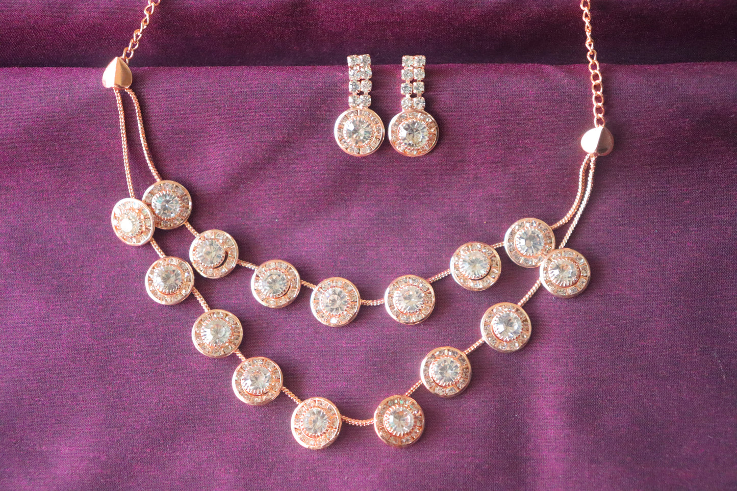 Double Layered Button Necklace | Rose Gold
